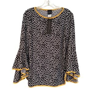COCO BIANCO Polka Dot Bell Sleeve Blouse Womens M Black Feminine Career Workwear